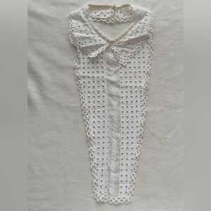 Vintage Collared Bib Dickie, Eyelet, Floral Lace Center